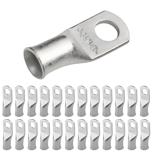 Image of SELTERM 25pcs 2 AWG 5 /16 inch Stud Marine Grade Tinned Copper Battery Cable Lugs, 2 Gauge Ring Terminals, UL Wire Lugs Electrical Battery Cable Ends, Tinned Copper Lugs Battery Terminal Connectors