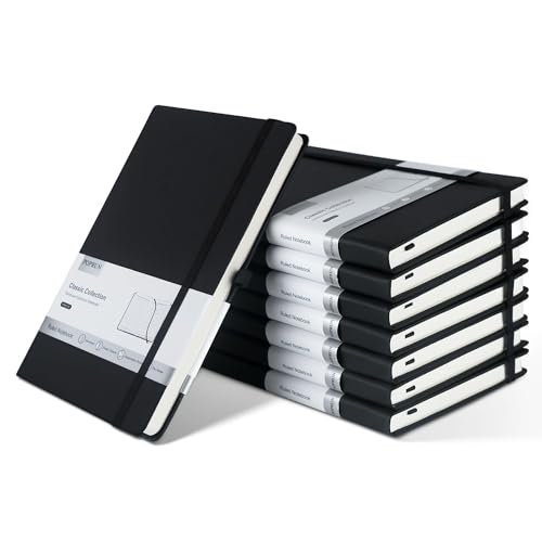 POPRUN 8 Pack Black Lined Journal Notebooks, Waterproof PU...