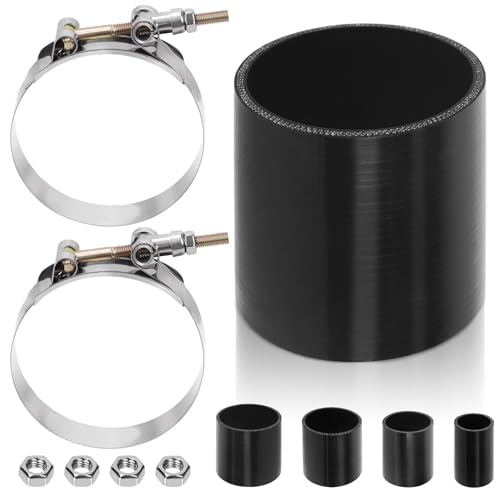 Swpeet 7Pcs 3 Inch - 76mm 4-Ply Reinforced Straight Silicone Hose with 86-94mm T Bolt Hose Clamp and 6mm Hex Nut Kit, Automotive Pure Silicone Hose for Turbo Intake Intercooler