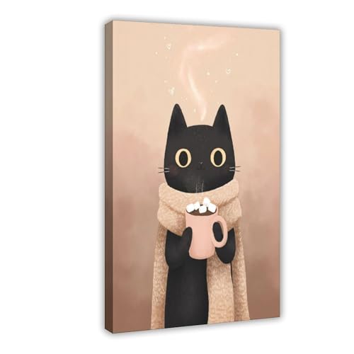 Toile chat noir et cacao chaud pour ambiance cocooning de chambre