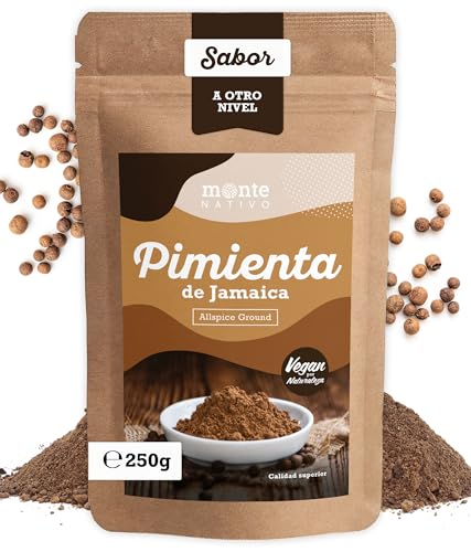 Pó de pimenta da Jamaica Monte nativo (250 g) - pimenta da Jamaica em pó perfeita para cozinhar e assar - especiarias secas - Allspice Ground - perfeito para sopas, couve vermelha, pão de gengibre