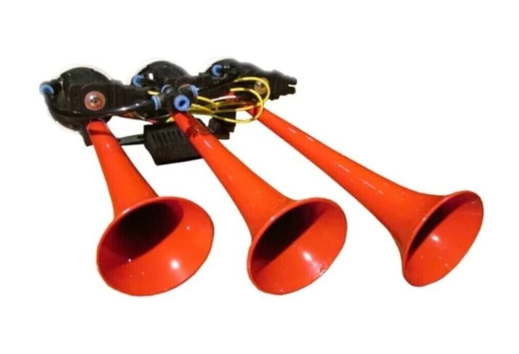 Klaxon Turc Rouge 12V HiDo 3 Trompettes 12 Mélodies pour Camion Caravane Autobus