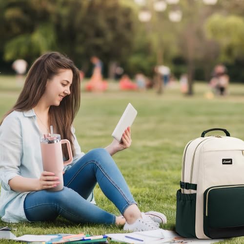 Image of LOVEVOOK Laptop Backpack for Women with Pouch Pocket for Large Capacity Cup,15.6 Inch Teacher Nurse College Work Backpack Purse,Waterproof Laptop Bag Computer Back Pack for Travel, Beige-Green-Black