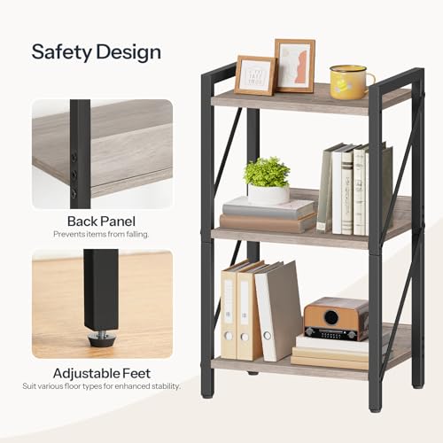 Image of HOOBRO Bookshelf, 3-Tier Industrial Bookcase, Book Shelf Storage Organizer, Small Bookshelf with Metal Frame for Living Room, Bedroom, Home Office, Kitchen, Greige and Black BG71SJ01