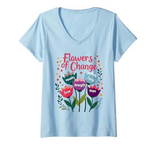 Womens Happy International Women's Day 8 March Flowers of Change V-Neck T-Shirt