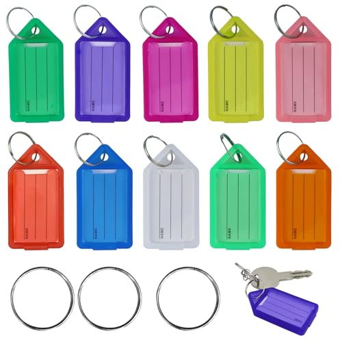 30 Stück Schlüsselanhänger zum Beschriften zum Beschriften mit Blanko Papieretiketten für Schlüssel, Koffer, Haustiere (10 Farben)