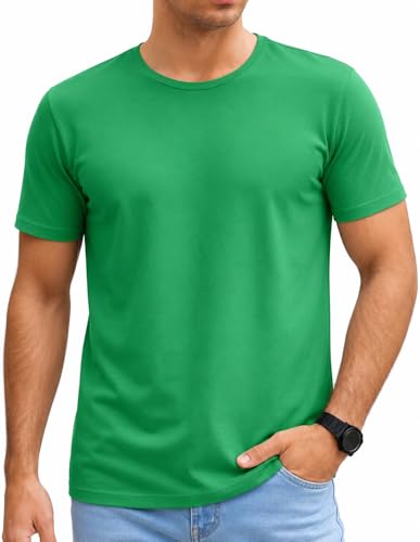ZYLOQ Mens Breathable Crew Neck Short Sleeve Cotton T-Shirts Comfortable Summer Tees Irish Green Large