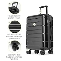 KYME Carry On Luggage 22x14x9 Airline Approved Hardshell Carry On Suitcases with Wheels Travel Rolling 20 Inch Luggage with Cup Holder for Men Women,Carry-on Black — image 4