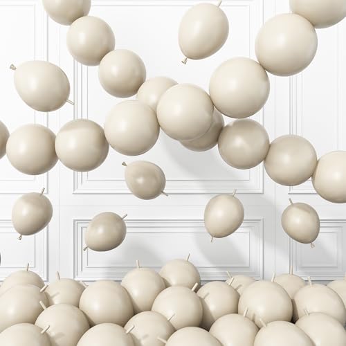 Image of Sand White Link Balloons,120Pcs 6Inch Cream White Latex Linking Balloons for Birthday Baby Shower Wedding Anniversary Party Decorations