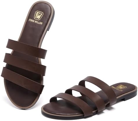 Women's Flat Sandals Dressy Open Toe Round Toe Slide Sandals Comfortable Casual Beach Slip on Slippers for Summer