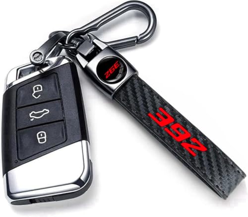 Image of Carbon Fiber Style Car Keychain 392 Emblem Microfiber Leather Key Chain Compatible with Challenger Dakota Charger SRT 392 Avenger Durango Accessories (392)