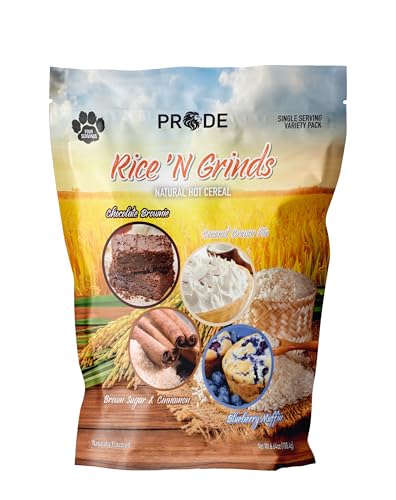 Pride Foods Rice 'N Grinds Hot Cereal - Gluten-Free, Non-GMO, Vegan-Friendly, Natural Rice Breakfast, Quick & Easy Hot Meal, Low-Fat Comfort Food, 4 Servings, Variety Pack