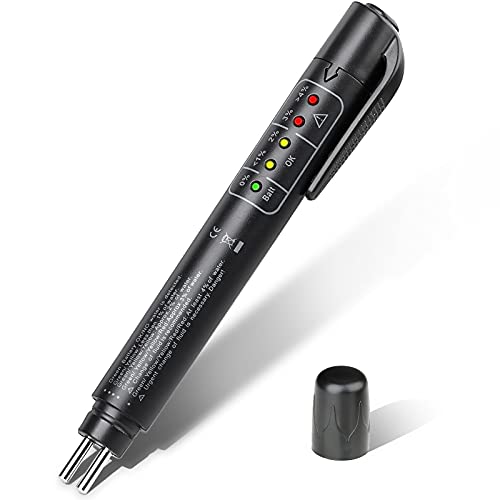 VXSCAN Brake Fluid Tester, Brake Fluid Liquid Testing Pen for DOT3 DOT4 Vehicle, Automotive Brake Fluid Moisture Tester with 5 LED Indicators