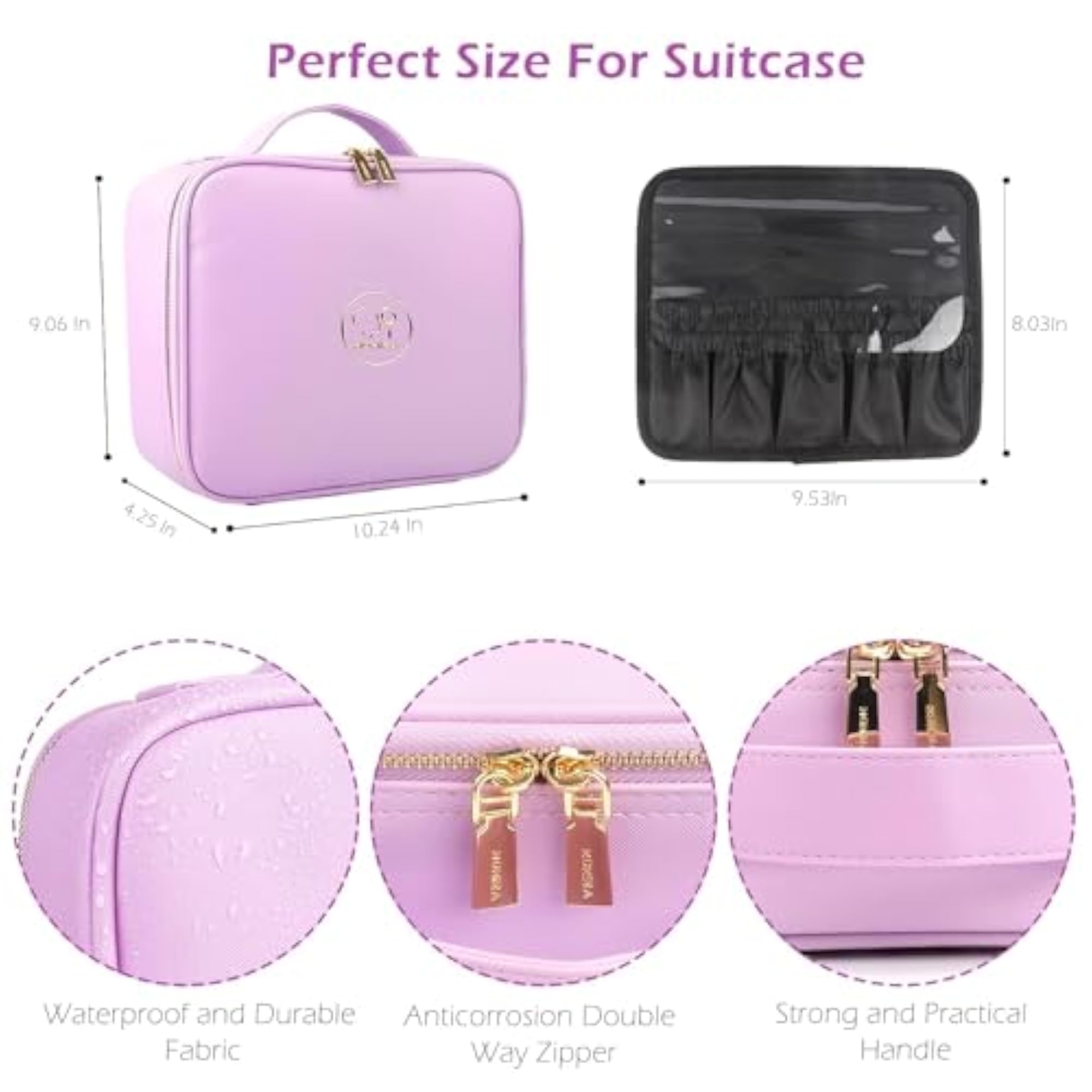 Makeup Travel Bag with LED Lighted Mirror Adjustable Brightness