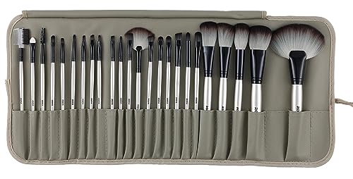 ROZIA 24 Professional Makeup Brush Kit Set Wooden Handle with Leather Pouch (24pcs)