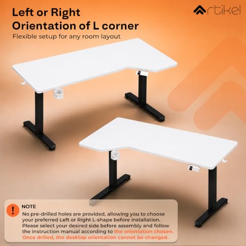 Image of Artidesk Pisthol Electric Height Adjustable Standing Desk L-Shaped Sit Stand Office Gaming Table for Home 140x85cm | USB-C | LED Display | 3 Memory Presets | Timer | Anti-Collision | 80kg Capacity