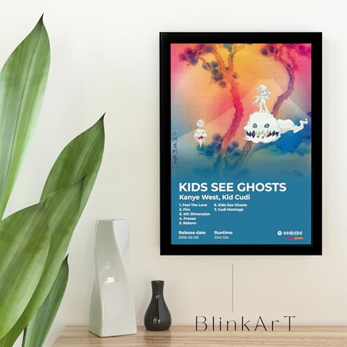 Image of BLINKART KidCudi- KIDS SEE GHOSTS Wall Photo Frames | Wall Art for Bedroom, Living Room, Studio or Office | Album Cover Print with Spotify Song Link QR Code | Gift for Fans - 8x12 In