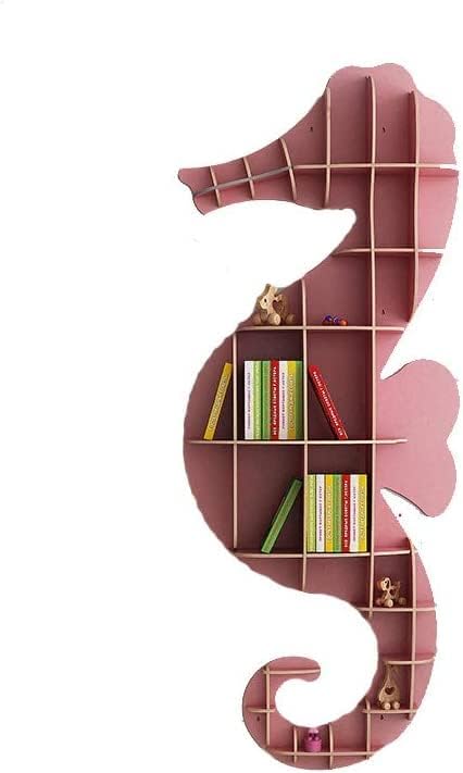 GHQYP Floating Hippocampus Shape Shelves for Kids Nursery Playroom Picture Ledge Shelf Babies Room Lightweight Shelving Bedroom Decoration White s (Blue Small)