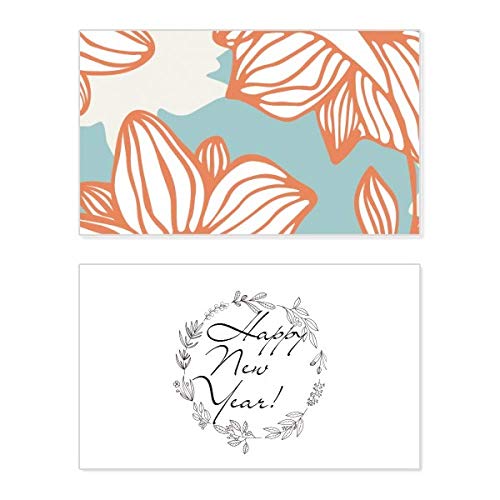 Tarjeta conmemorativa de Año Nuevo con diseño floral azul naranja y bendición