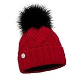  ELIMELI Damen Winter Mütze - warme Strickmütze Wintermütze mit Bommel - Slouch Strick Beanie Damen für Winter Bommelmütze - Farbenauswahl (Rot)