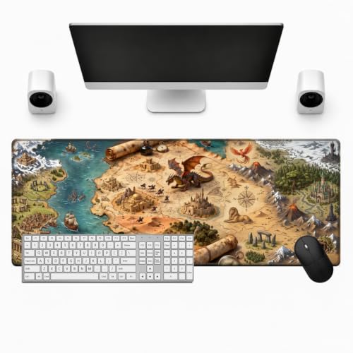 Tapis de souris gaming XXL haut de gamme avec bords cousus et décor dragon RPG