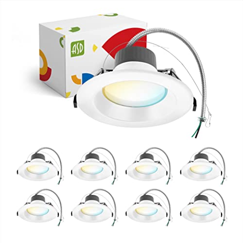 ASD 6 Inch Commercial Canless LED Downlight, Power Adjustable 10/15/22W Lighting, Dimmable Recessed Ceiling Light Fixture, 5 Color Temperatures 2700K-5000K, 120-277V IC Rated UL & Energy Star 8 Pack