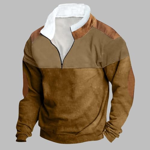 Western Fleece Pullover Men Casual Long Sleeve 1/4 Zip Pullover Fall Half Zip Sweatshirt Vintage Country Jacket Tops2