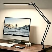 SKYLEO Schreibtischlampe LED – Schreibtischlampe klemmbar 1300LM – 5 Farbmodi x 11 Helligkeitsstufen – Verstellbarer Schwenkarm – Timmer und Speicherfunktion – 12W Desk Lamp – Schwarz