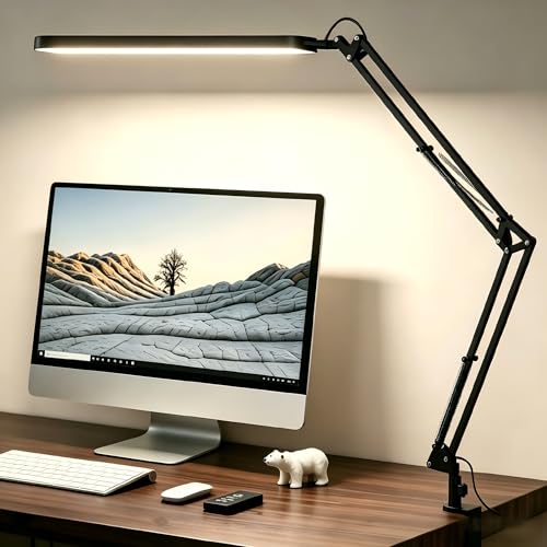 SKYLEO Desk Lamp for Home Office, Eye Comfortable LED Desk Light for Long Hours, Adjustable Swing Arm with Memory Function, Black