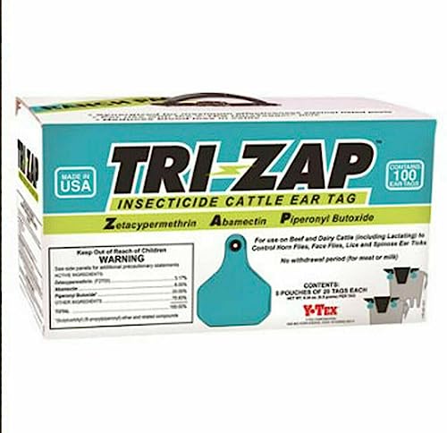 TRI-ZAP 1625003 100 Count Per Box Insecticide Fly Cattle Ear Tags Ranch Pack