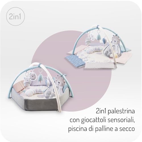 Momi Pastel Arco Gioco Con Tappetino Per Gattonare 3 In 1 Per Bambini Dalla Nascita, Tappetino Per Attività Sensoriali Con 2 Archi, Bagno Con Palline, - 3