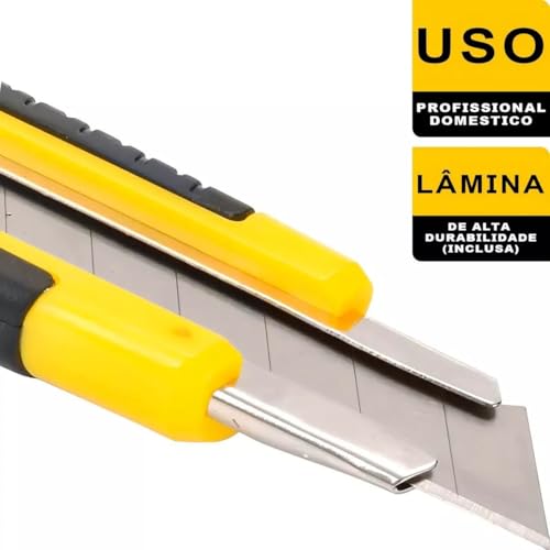 Kit Com 3 Estilete Profissional Emborrachado com Trava 18mm Fertak