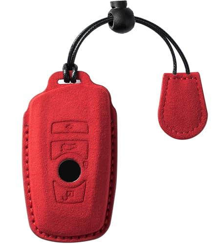 CGZOWYU Suede Genuine Leather Smart Key Fob Case Cover with