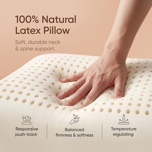 Image of Frido Latex Pillow with Cooling Cover |100% Natural Latex Orthopaedic Pillow for Neck & Shoulder Pain Relief |Reversible Cooling Design with Air Vent Holes | for Side & Back Sleepers | Pack of 2