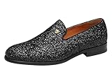 ELANROMAN Black Men Loafers Dress Business Casual Driving Sparkly Glitter Walking Shoes US 10