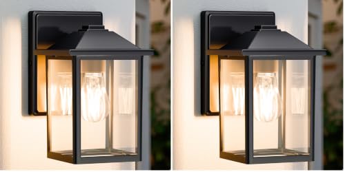 Image of MATAMEYE Outdoor Wall Lantern, Exterior Waterproof Wall Sconce Light Fixture, Black Front Door Mounted Lighting with Clear Glass, Anti-Rust Porch Lamp (Pack of 2)