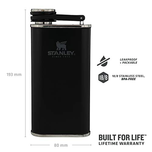 Stanley Classic Wide Mouth Flask 0.23L / 8OZ Matte Black with Never-Lose Cap – Petaca de Acero Inoxidable de Boca Ancha… - Imagen 4