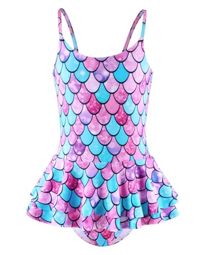 JiAmy Girl's One Piece Swimsuit Mermaid Spaghetti Straps Swimwear Bathing Suit with Ruffle Skirt