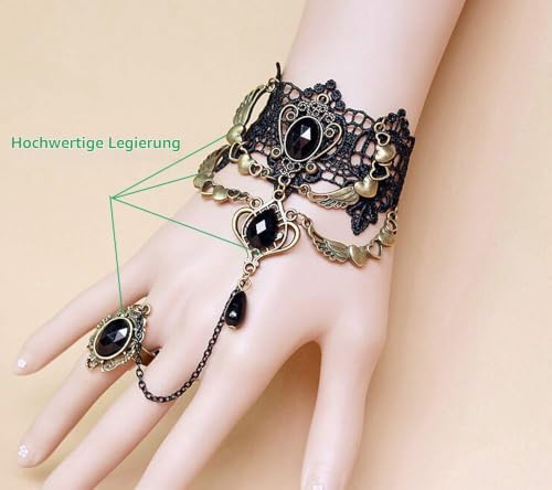 Foto von Jurxy Gotisch Choker Halskette Armbänder Schmuck 3 PCS Halsband Ketten Victorian Steampunk Retro Zahnräder Spitze Vampir Armband für Halloween Ostern Lolita Spitze Schwarz – Stil 2