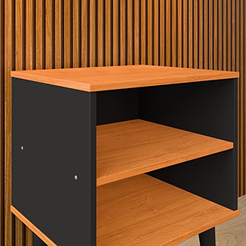 Kit 2 Mesas de Cabeceira Retrô Rpm com Nicho - Preto/Cinamomo - Rpm Móveis