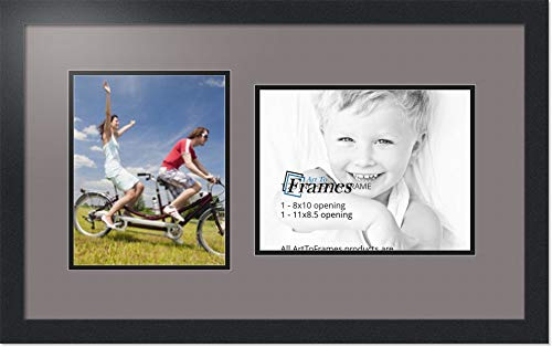 ArtToFrames Collage Photo Frame Double Mat with 1-8.5x11, 8x10 Openings with Satin Black Frame and Pewter mat.