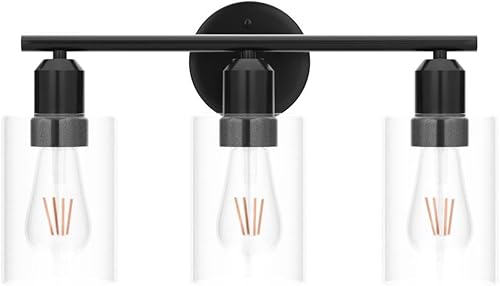 Miniatura 4 de Espird Lámpara de baño negra de 3 luces para tocador, moderna lámpara de pared para baño, lámpara de pared de granja, apliques de pared negro mate
