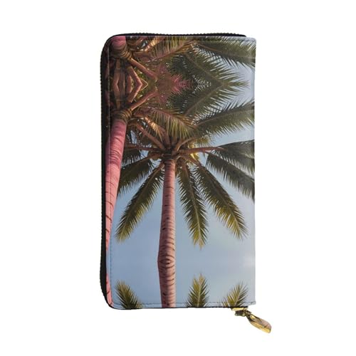 Portefeuille en cuir imprimé cocotiers 19,1x10,4 cm avec porte-cartes