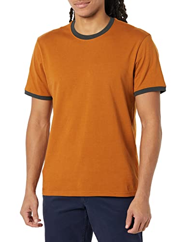 Amazon Essentials Mens Short-Sleeve Ringer T-Shirt, Rust Orange, Large Tall