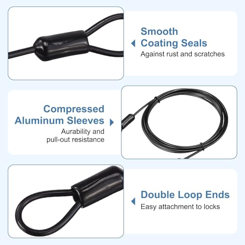 Cable de seguridad de doble bucle contra robos en maletas y terrazas de casa 3