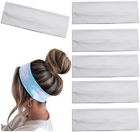 MLMOMVME 6 Pcs White Headband Cotton Hair Headband for Tie Dye Party Supplies, Non-slip Stretchy Elastic Head Wrap Holder for Women Hair Accessories