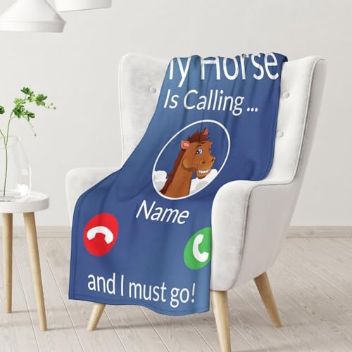 Mercuryelf Custom Horse Blanket Gift - 40x50 Inches Funny Throw Blankets for Girls, Boys - Blue Soft, Fuzzy & Warm Throws for Travel, Office
