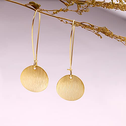 Statement Long Gold Disc Dangling Earrings Dainty Geometric Curved Hook Lightweight Circle Hanging Drop Flat Back Earrings Minimalist Jewelry For Women Gifts #TOP5