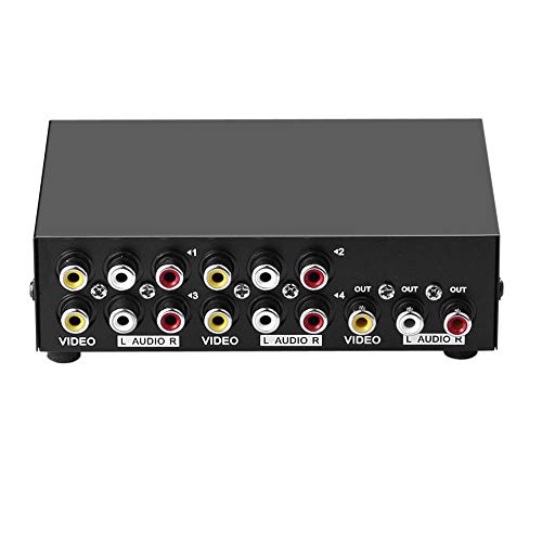 axGear AV Switch Box Composite Selector 4 Port RCA Audio Video 4 in 1 Out to TV