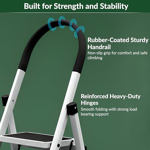 Image of Plantex Ladder for Home 3 Steps /Foldable Ladder with Anti-Skid Wide Steps (30L x 20W cm) /Strong D-Shape Pipe with X-Support for More Stability /5 Year Warranty(Apex-White)